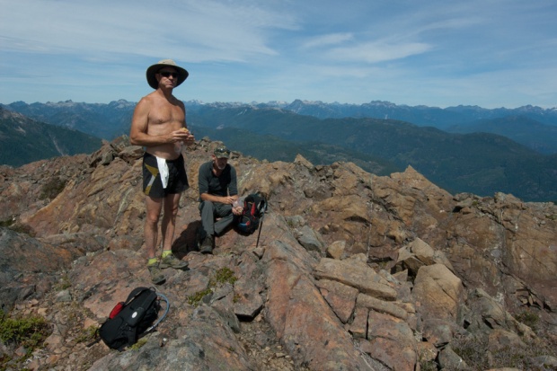 Finally on the summit - here are Dave and Ron, and views to the north of Strathcona Provincial Park.